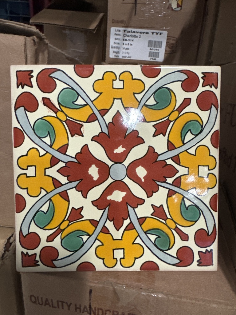 Tile Charlotte 3 Talavera Mexican Tile - Talavera Special - Item# 10442